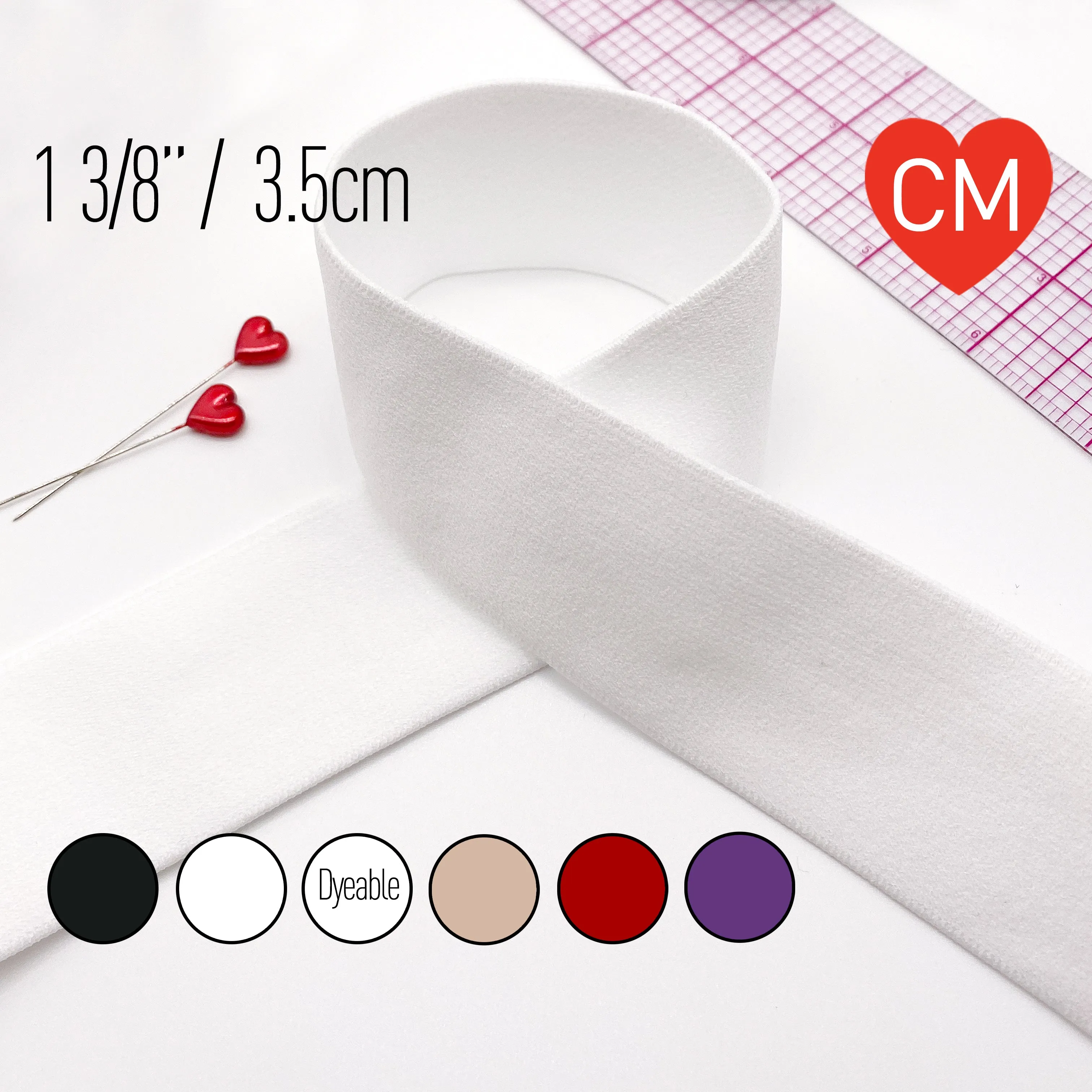 1 3/8" (3.5cm) Plush Soft Matte Elastic, Stretch Trim- 1 Yard