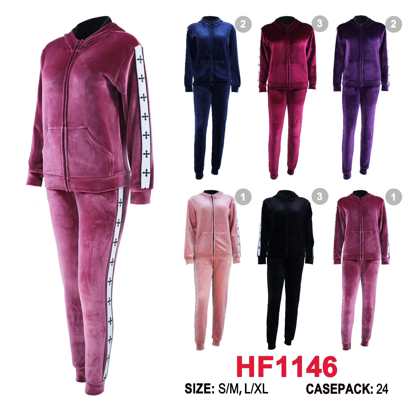 12 Sets Winter Lining Outfit Gym Legging Pants And Full Zip Jacket Top W/Hoodie Set HF1146