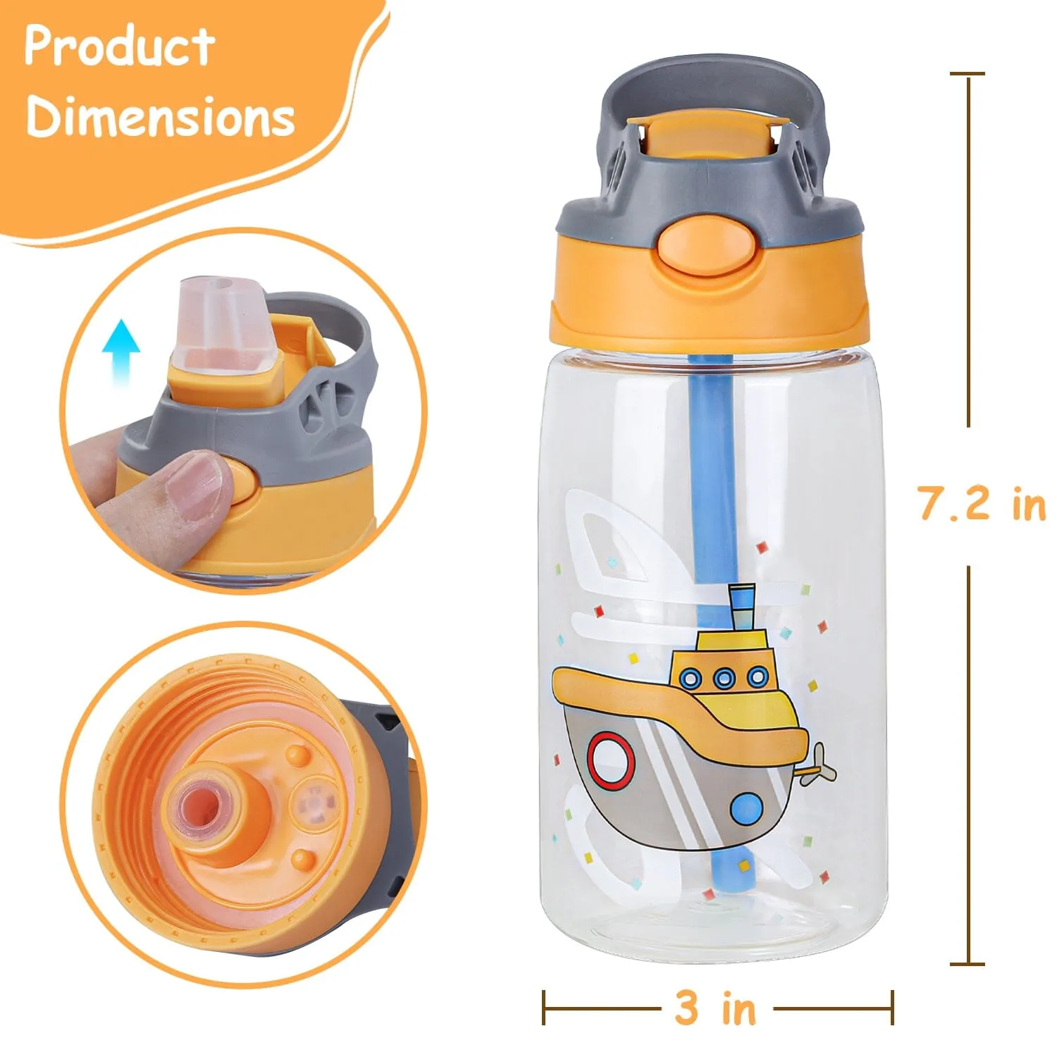 16.2oz Leak-proof Kids Water Bottle with Straw Push Button