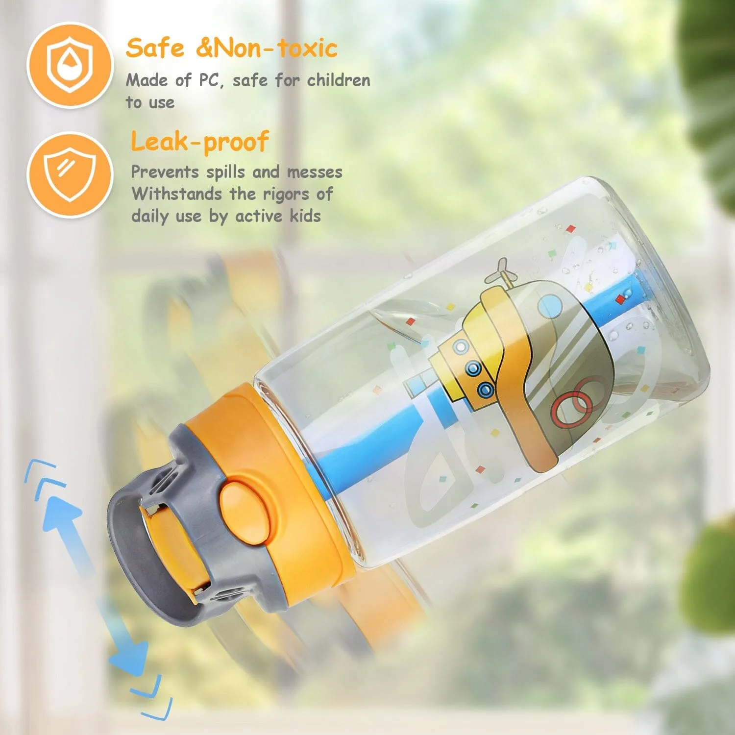 16.2oz Leak-proof Kids Water Bottle with Straw Push Button