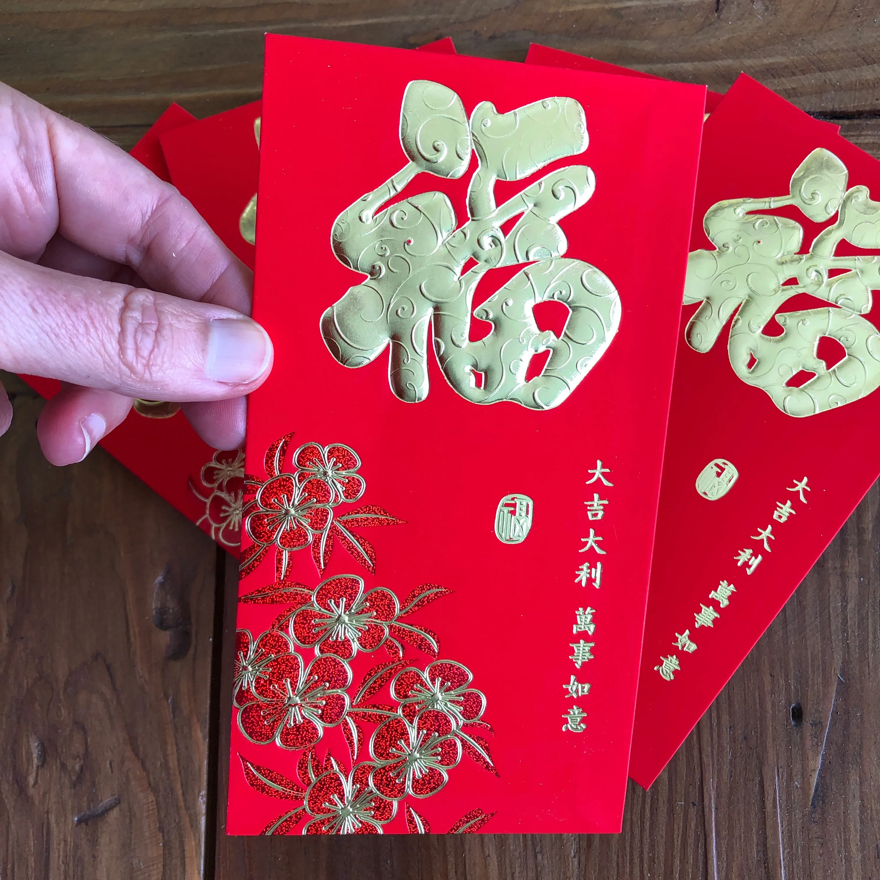 6 pack Chinese New Year Red Envelopes - Cherry Blossoms