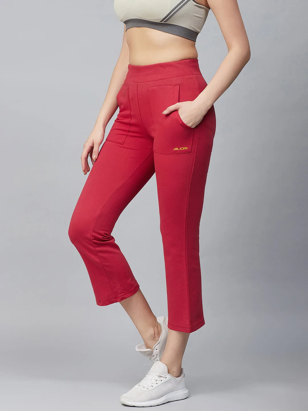 Alcis Women Red Solid Cropped Track Pants