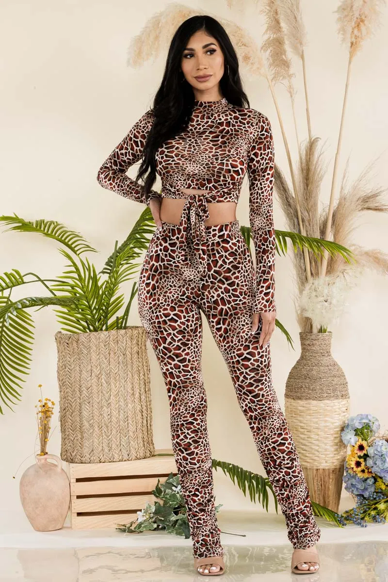 AST-10810 - 2PC Leopard Print Top & Pant Set