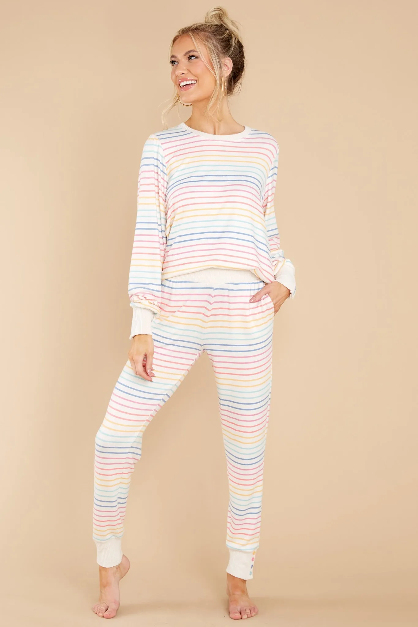 Beautiful Dreamer Ivory Multi Stripe Joggers