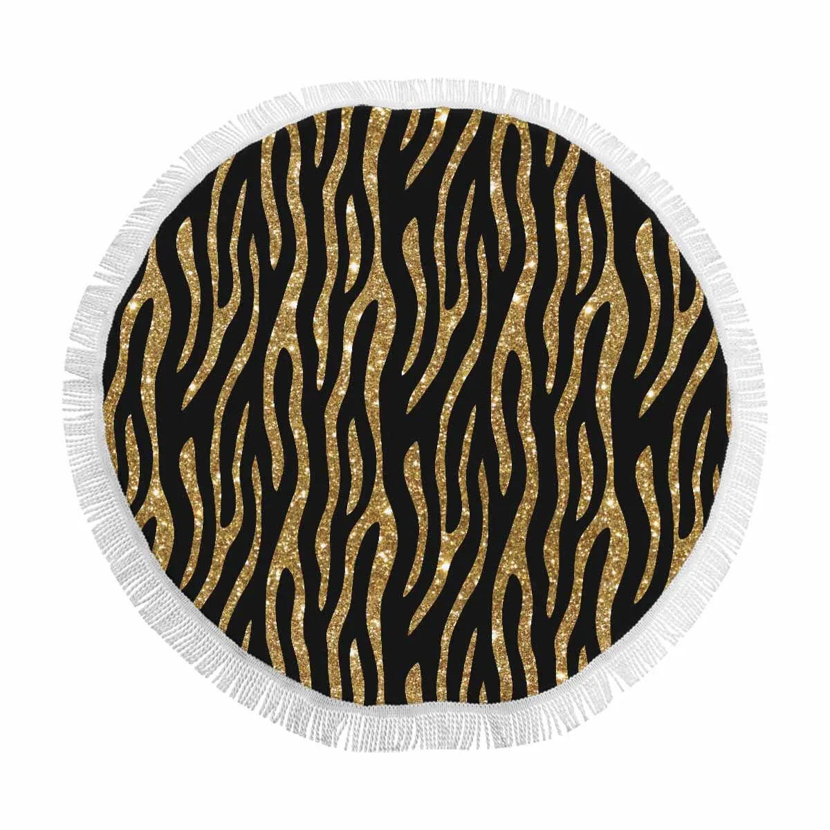 Black and Gold Glitter Leopard Print  Circular Beach Shawl 59"