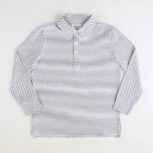 Boys Signature L/S Knit Polo - Gray & White Thin Stripe