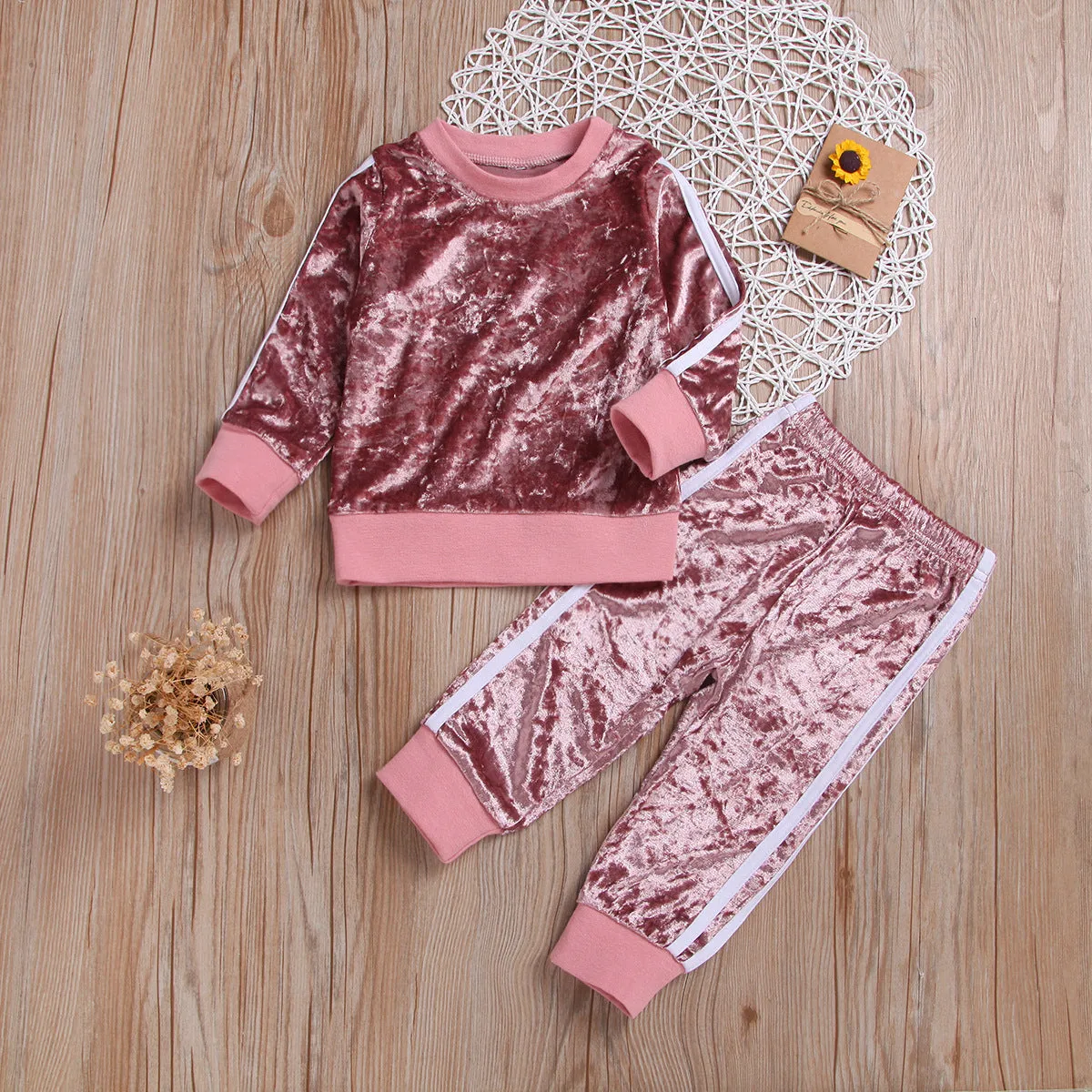 Breathable Clothes Set Cute Fashion O-Neck Long Sleeve Gold Velvet Sweatshirt Trousers Soft Outfits Baby Girls Tracksuit Sets