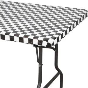 Bulk Black Check Stay Put Plastic 29" x 72" Table Covers (12 per Case)