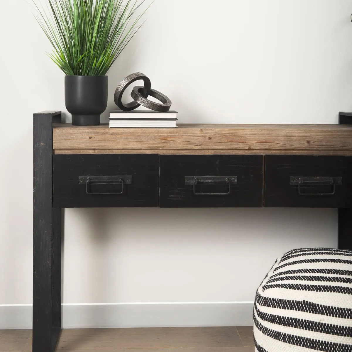 Carga Console Table Brown Wood | Black Metal