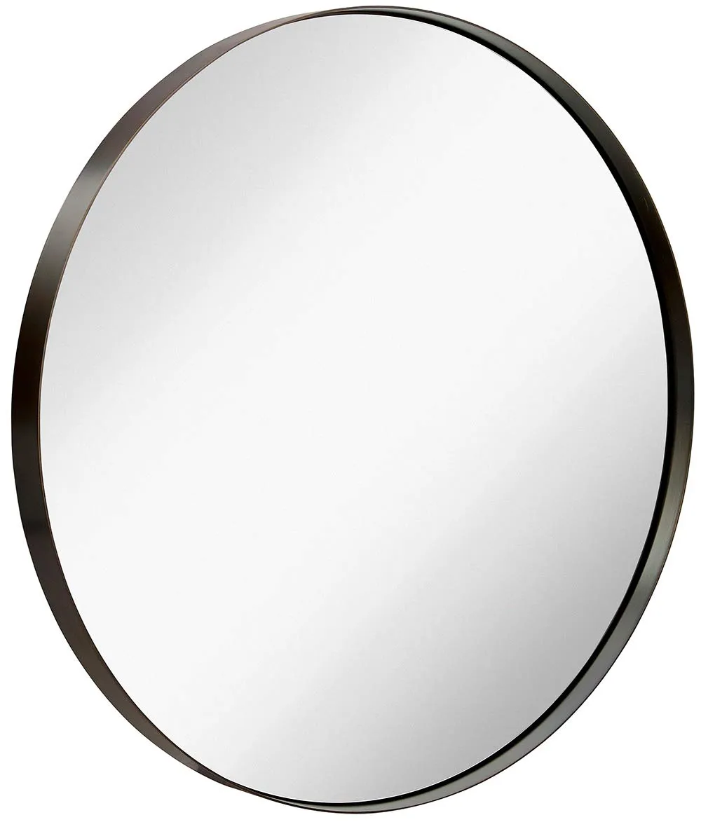 Contemporary Brushed Metal Bronze Wall Mirror | Glass Panel Bronze Framed Rounded Circle