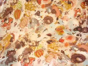 Coral and Brown Floral Silk Printed Chiffon