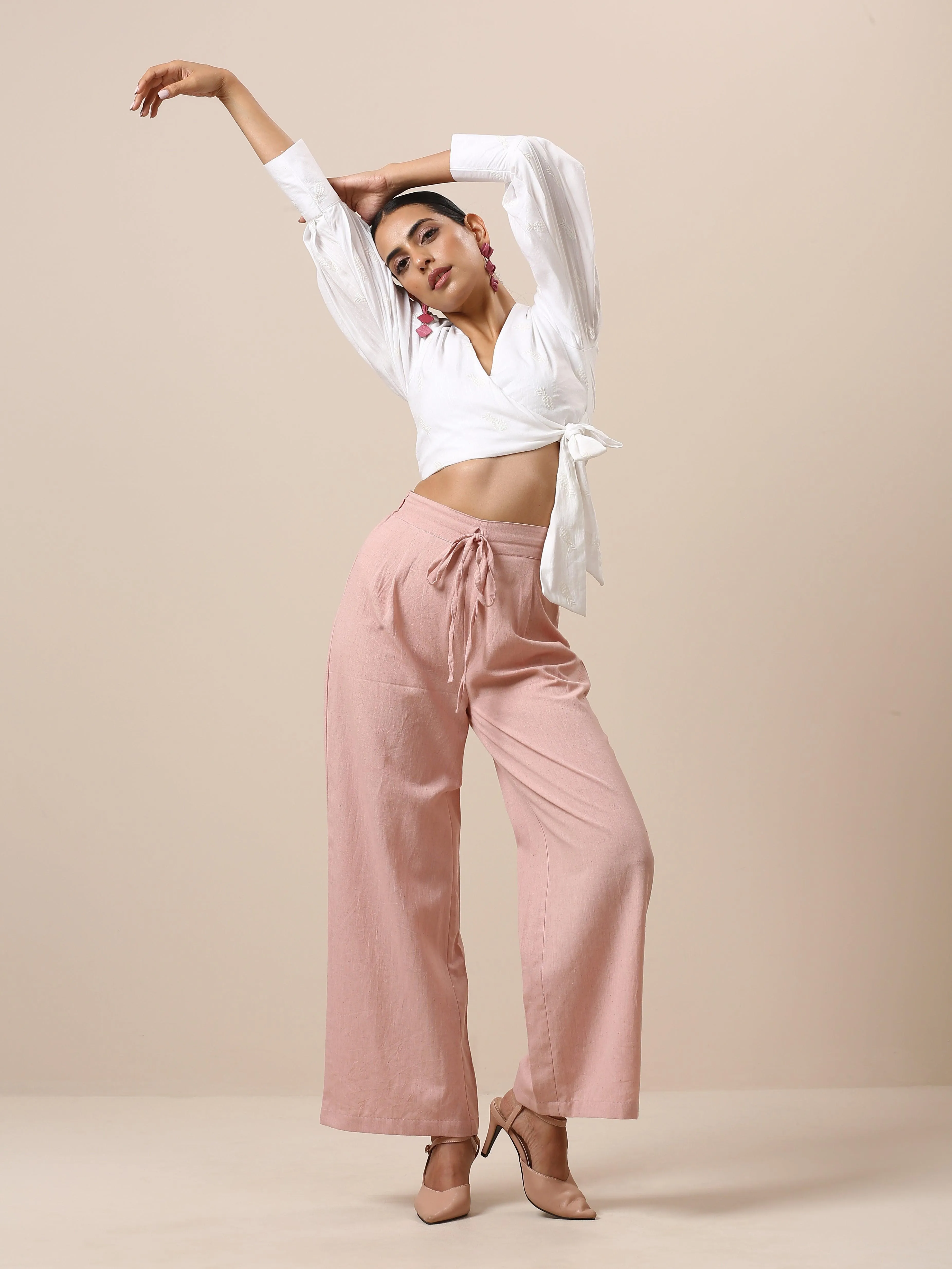 Cotton Rose Pink High Waist Pant