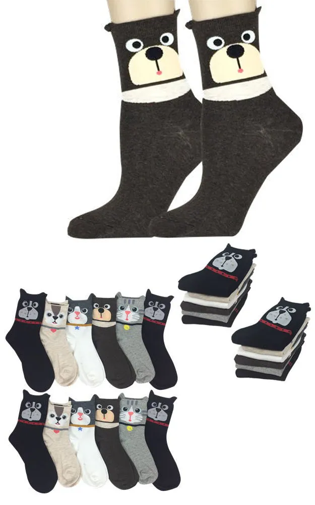 DB76181 Cute Animal Cartoon Cotton Casual Socks  (12prs Pack)