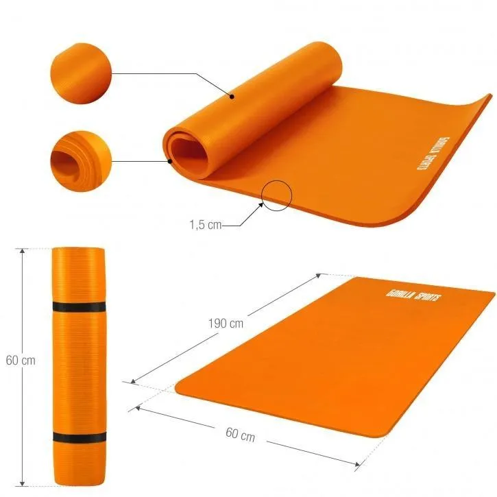 Deluxe NBR Yoga Mat Orange 190x60x1.5cm