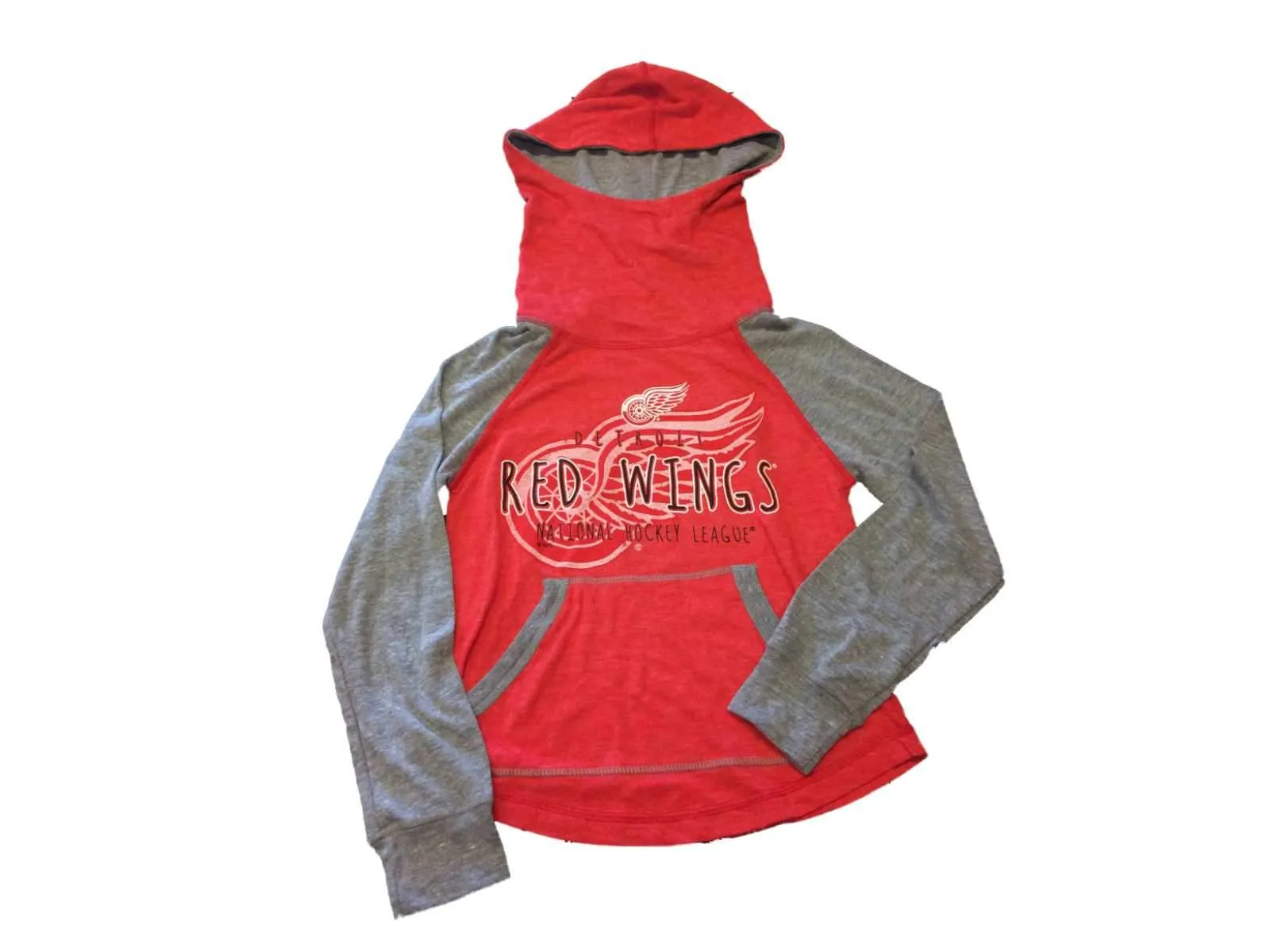 Detroit Red Wings SAAG YOUTH GIRLS Red LS Hooded Funnel Neck T-Shirt (M)