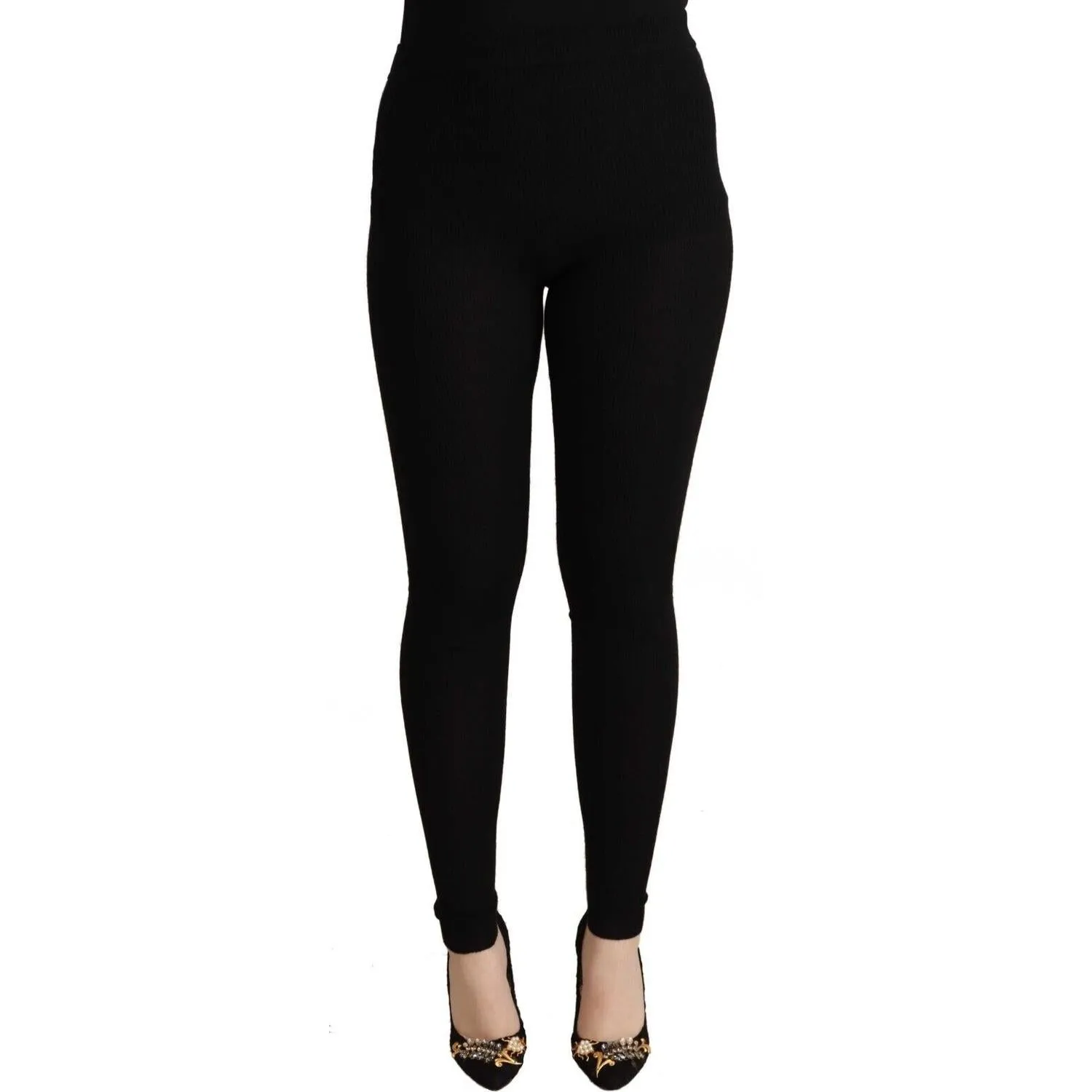 Dolce & Gabbana Black High Waist Cashmere Tights Pants