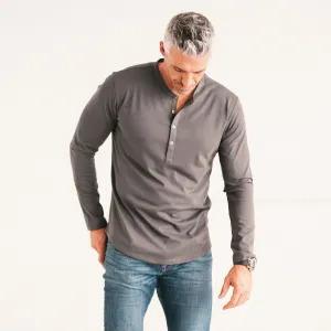 Essential Curved Hem Henley –  Slate Gray Cotton Jersey