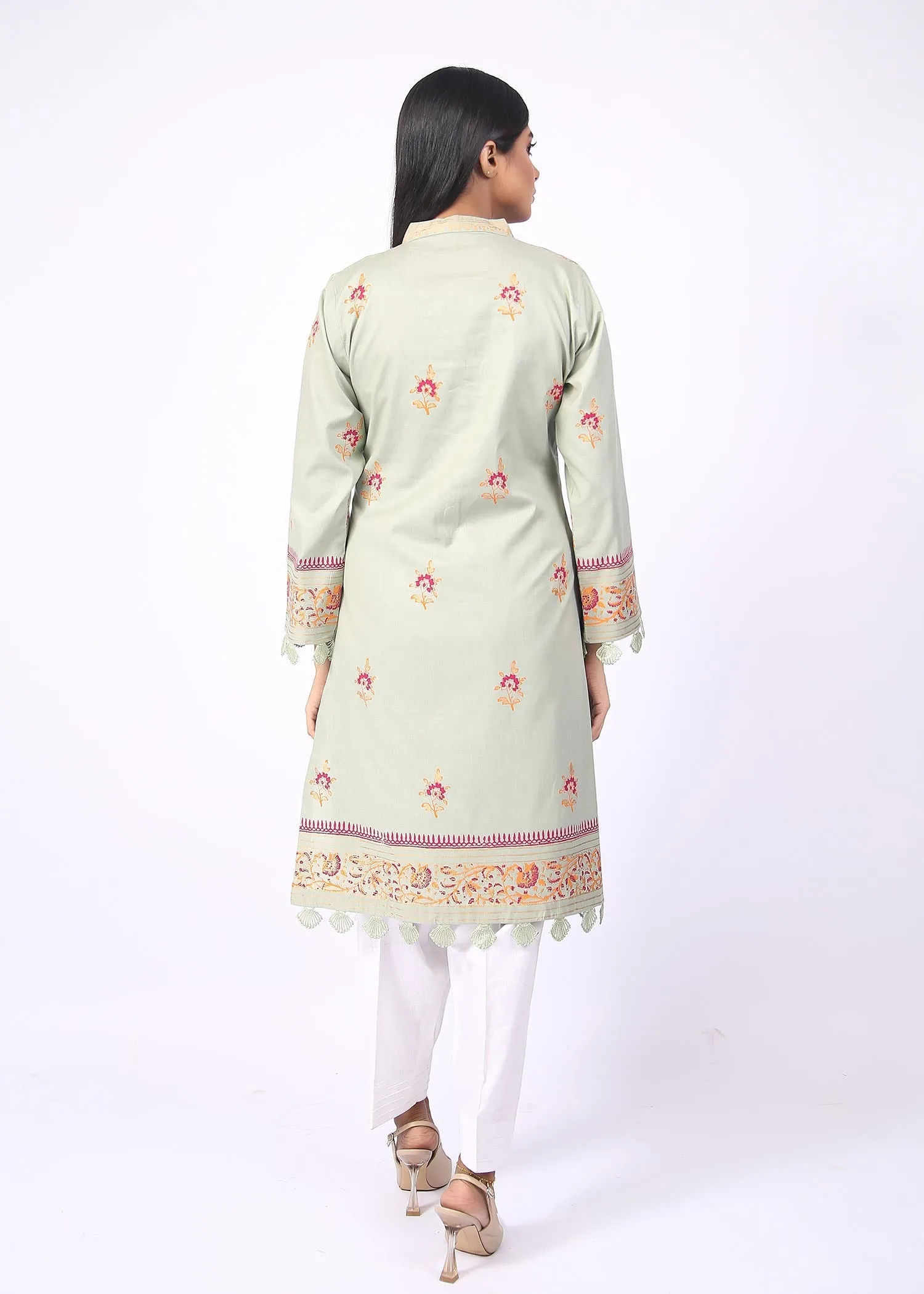 FashionPorters -Unstitched 3 Piece Block Printed Cotton Lawn Light Sage Green Suit SUS22-RY16