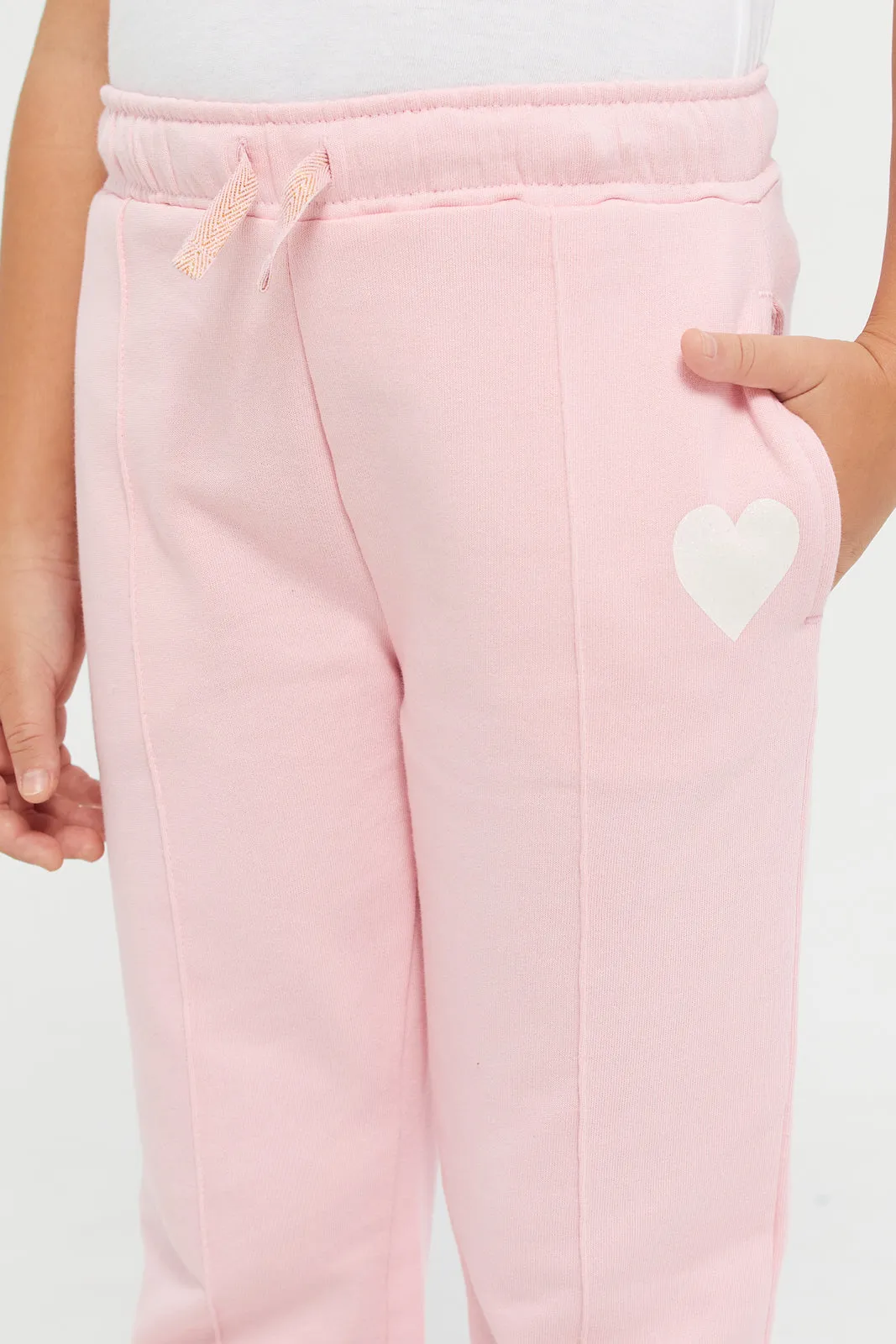 Girls Pink Heart Print Track Pants