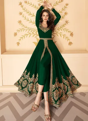 Green Front Slit Party Wear Anarkali Suit