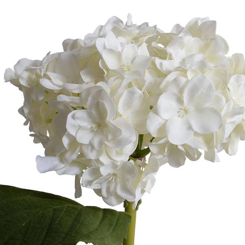 Hydrangea Stem with Leaf, 18" L - White