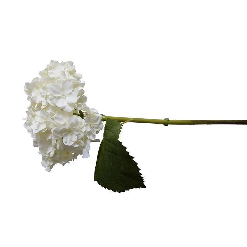 Hydrangea Stem with Leaf, 18" L - White