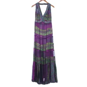 Liliane Romi Couture Purple & Green Sleeveless Full Length Dress UK Size 10