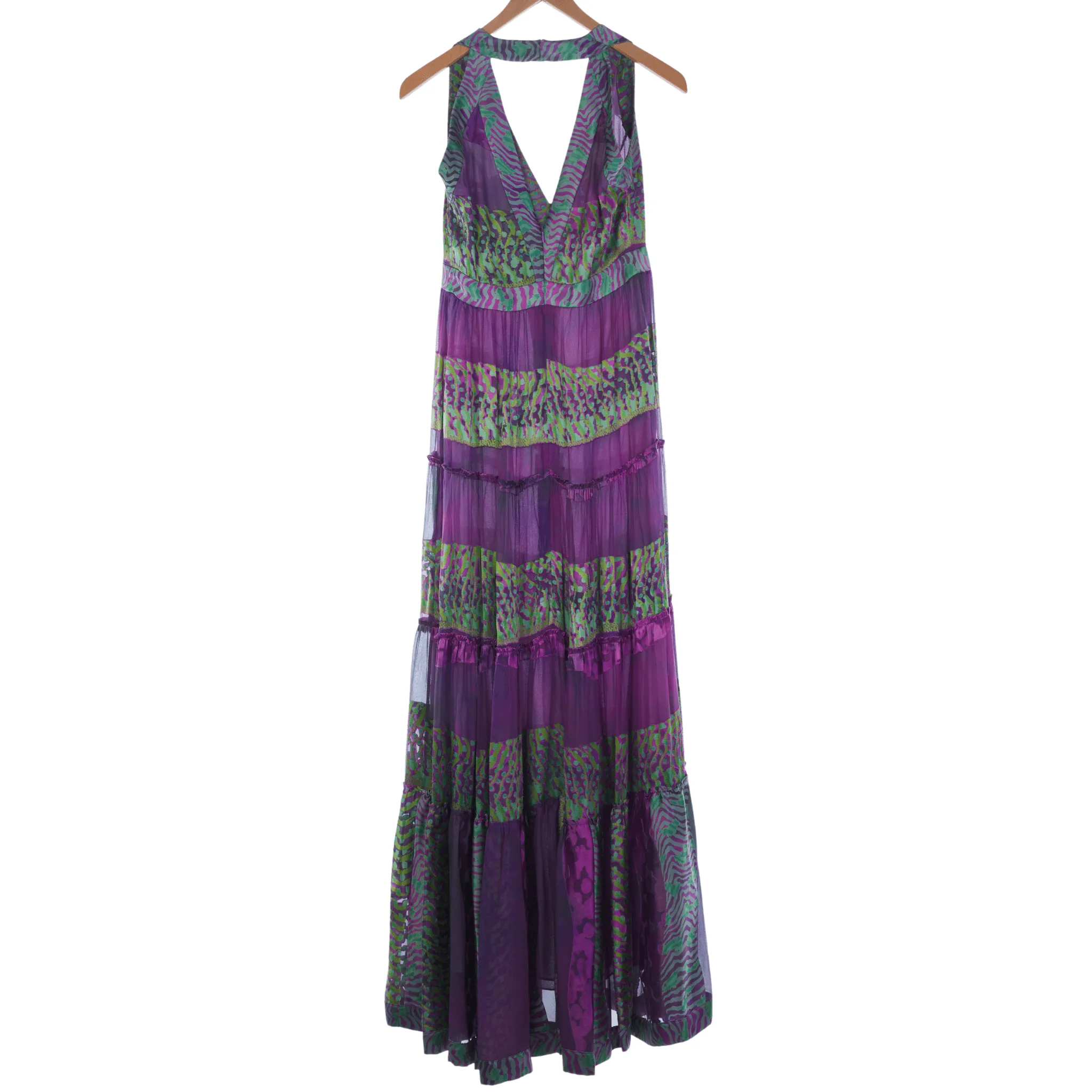 Liliane Romi Couture Purple & Green Sleeveless Full Length Dress UK Size 10