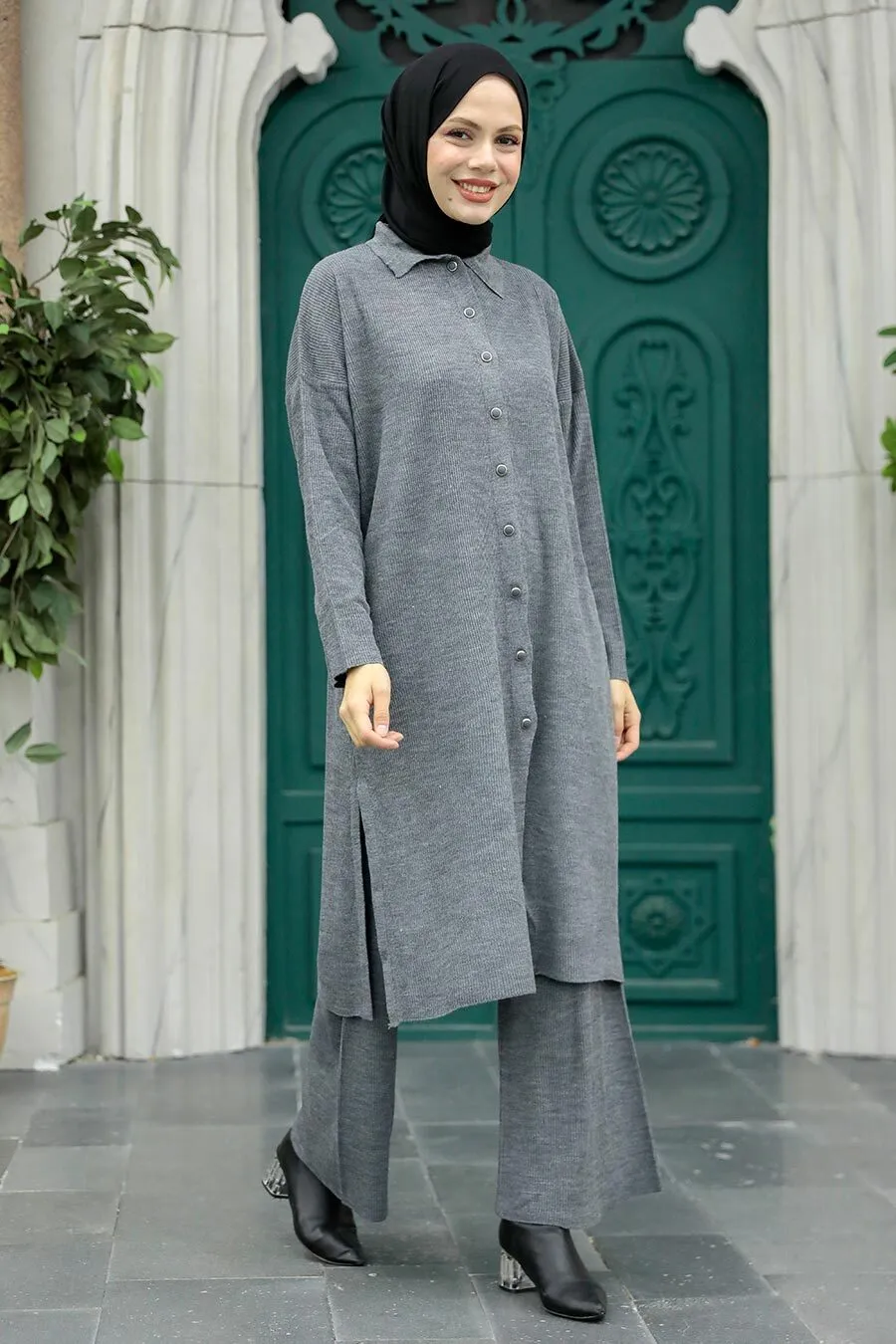 Longline Button Down Tunic and Pants Set