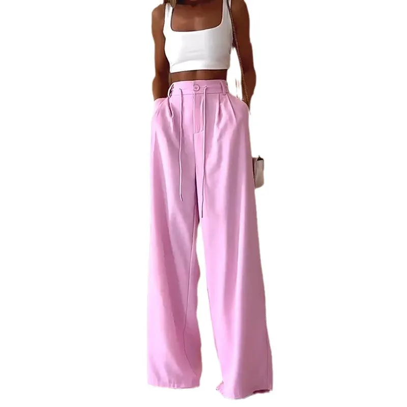 Loose Pink Long Pant and white Crop Top