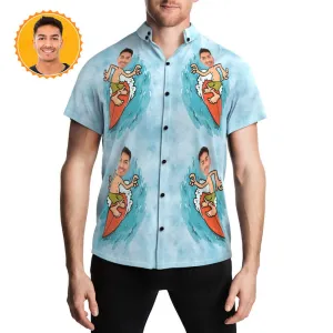 Men's Custom Photo Face Surfer Surfing Hawaiian Shirt