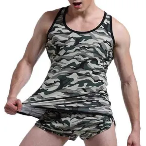 Mens Fitness Training Slim Fit Colorful Camo Printed Sport Elastic Nylon Quick Dry Tank Tops