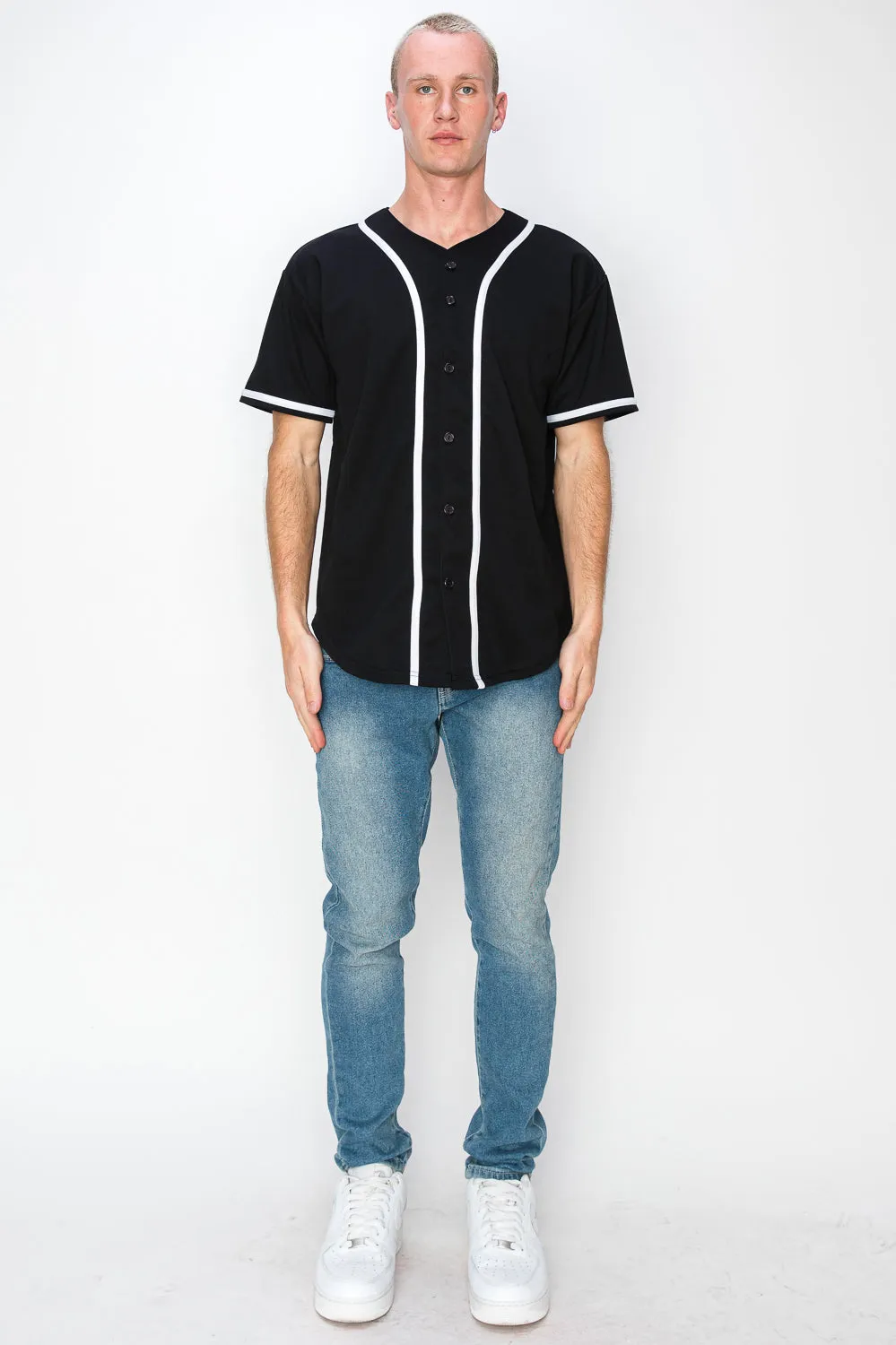 Men's Solid Colors Baseball Jersey With Piping