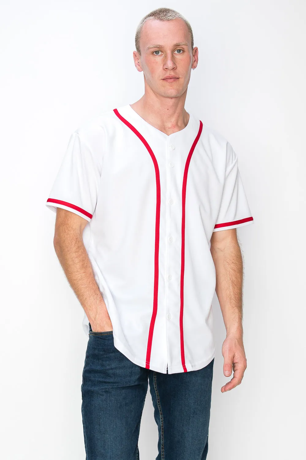 Men's Solid Colors Baseball Jersey With Piping