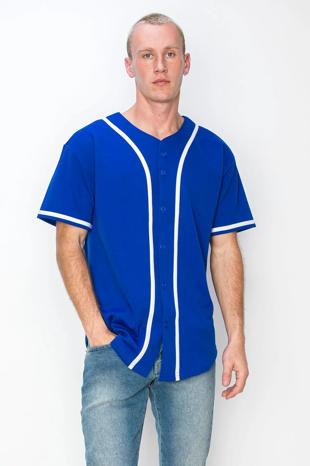 Men's Solid Colors Baseball Jersey With Piping