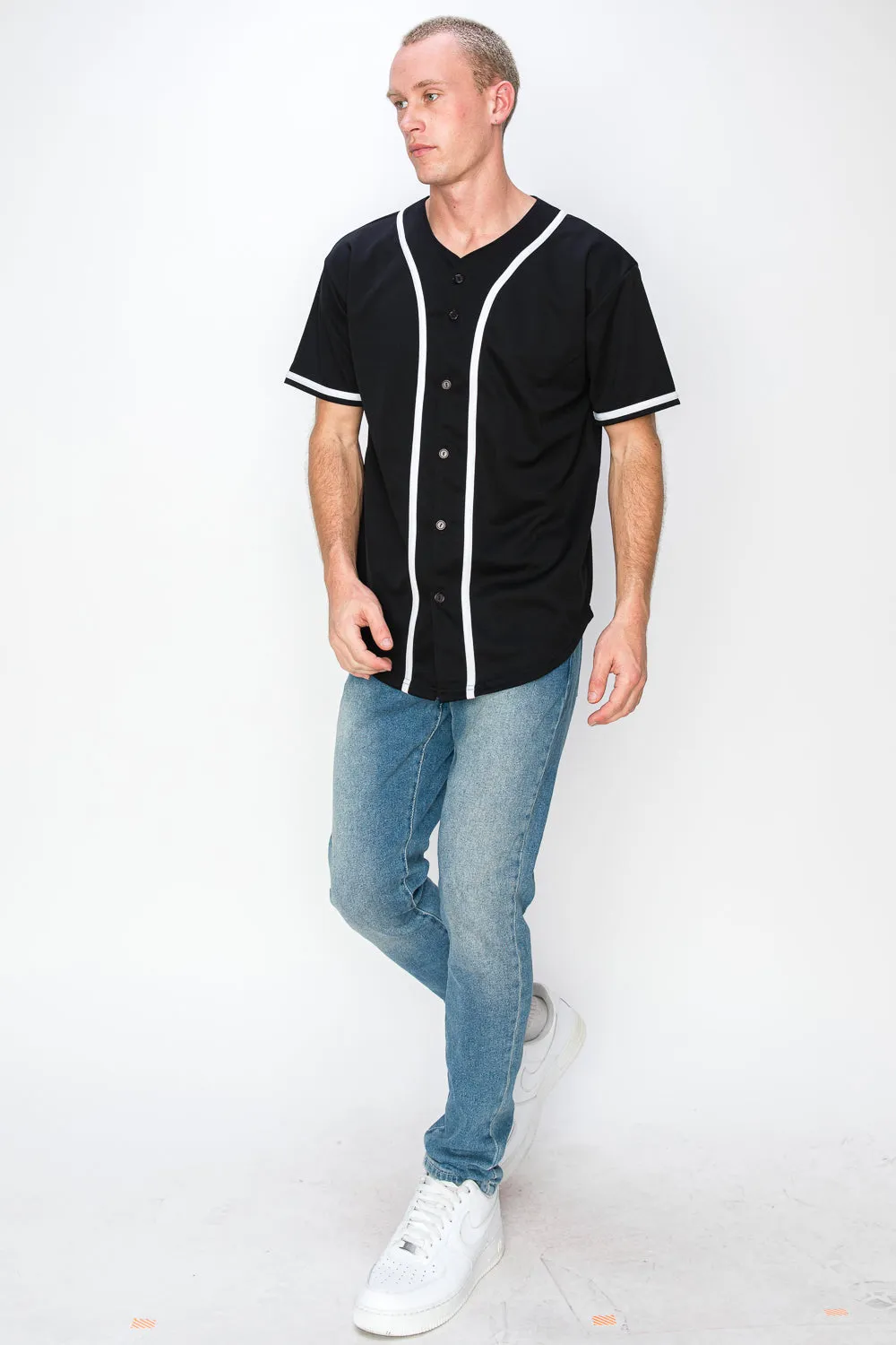 Men's Solid Colors Baseball Jersey With Piping