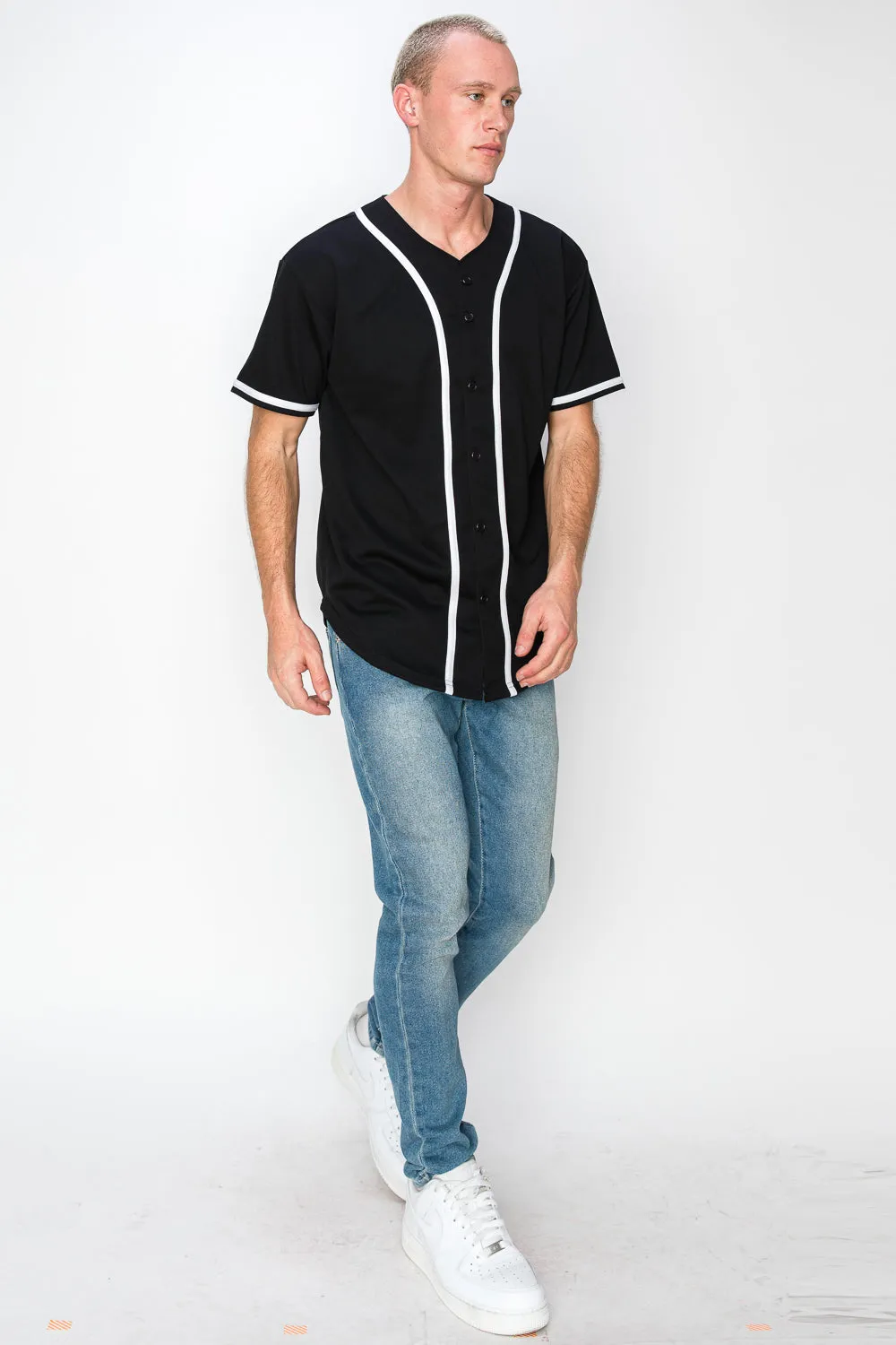 Men's Solid Colors Baseball Jersey With Piping