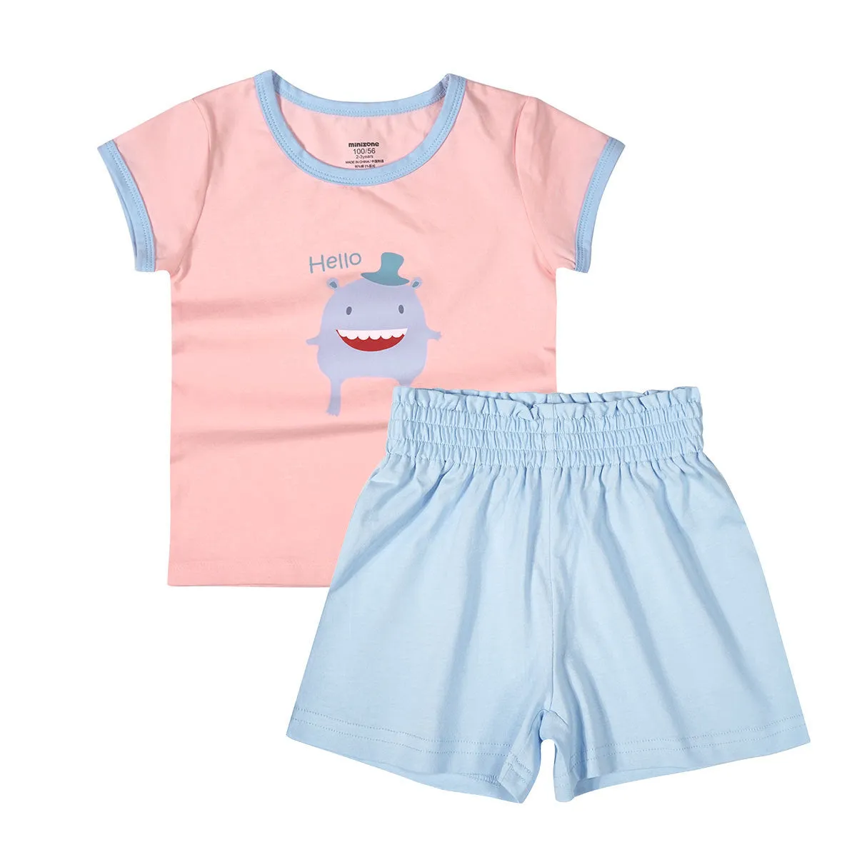 Minizone Girls Short-sleeved Suit A-Line Shorts Pure Cotton Comfortable Girl Summer Thin Baby Foreign Style