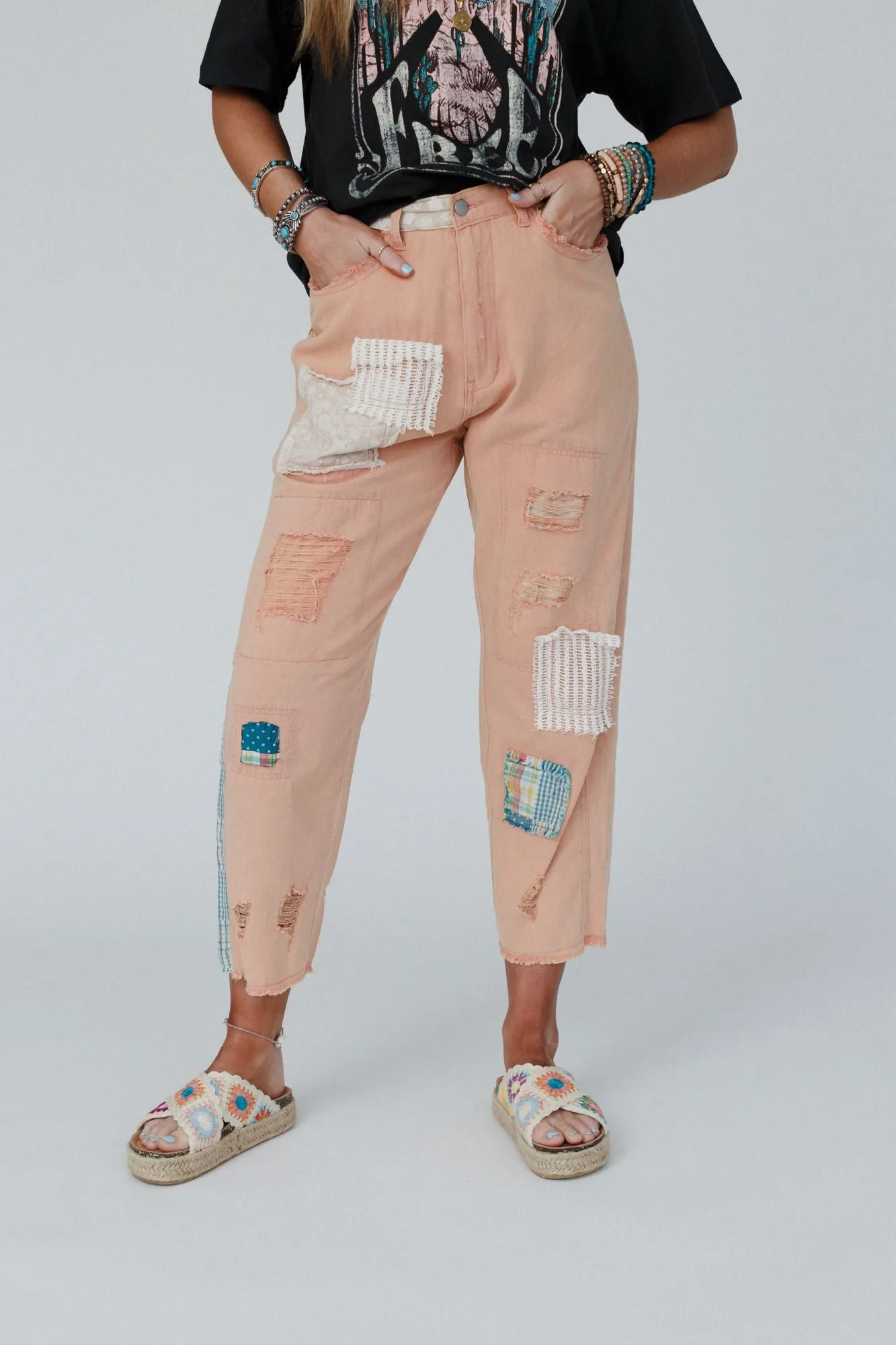 Offshore Patchwork Detail Pants - Pink