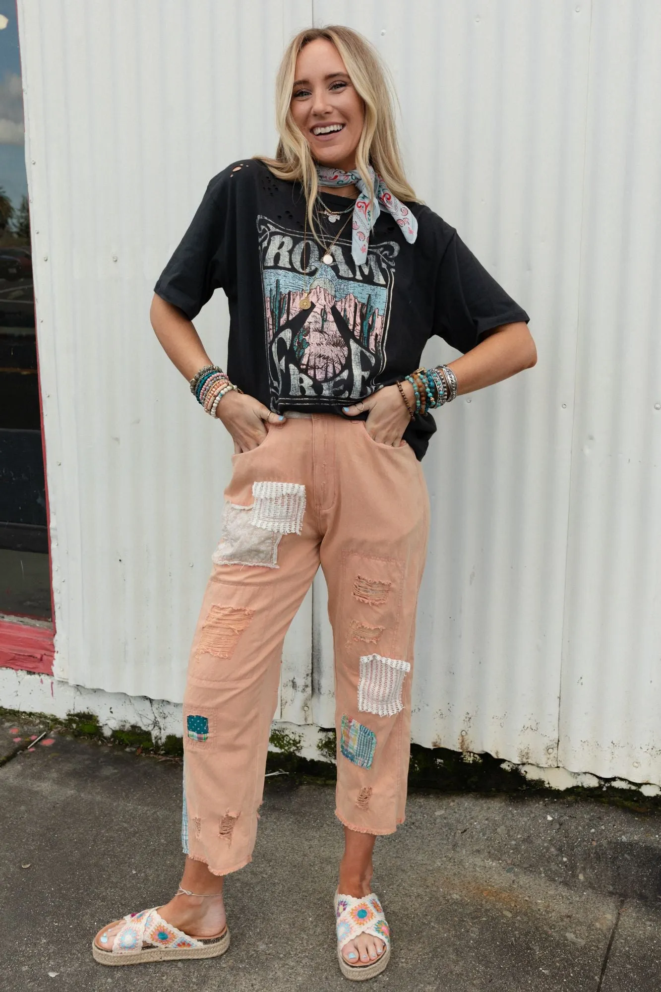 Offshore Patchwork Detail Pants - Pink