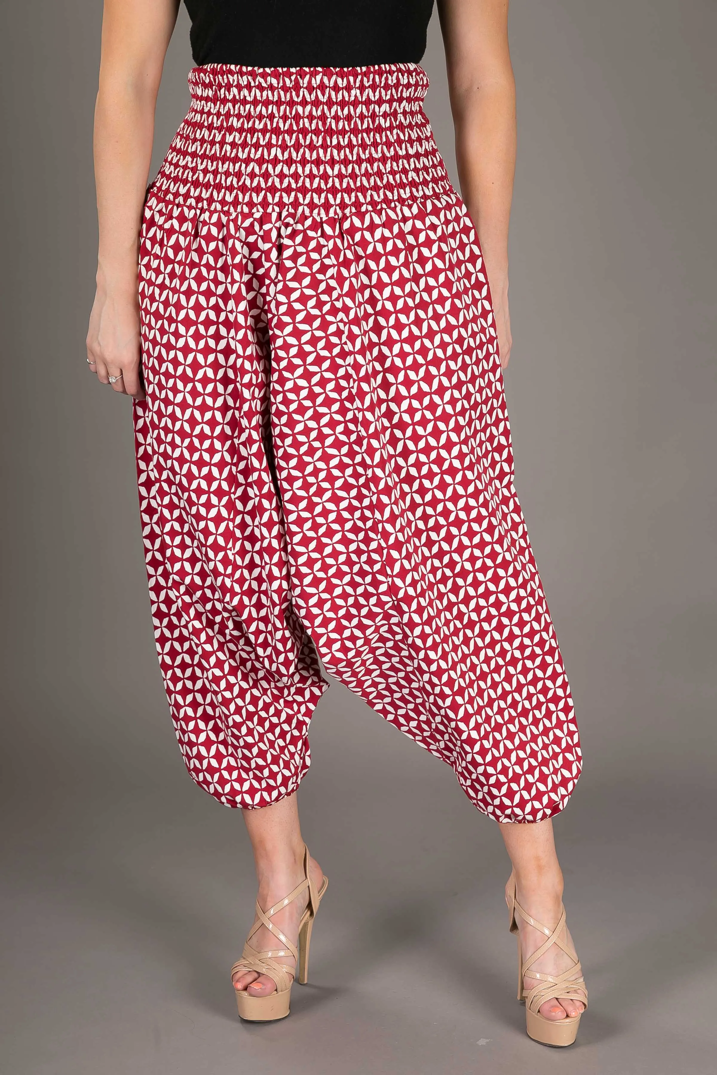 Red Denim Cotton Harem Yoga Jumpsuit Pants