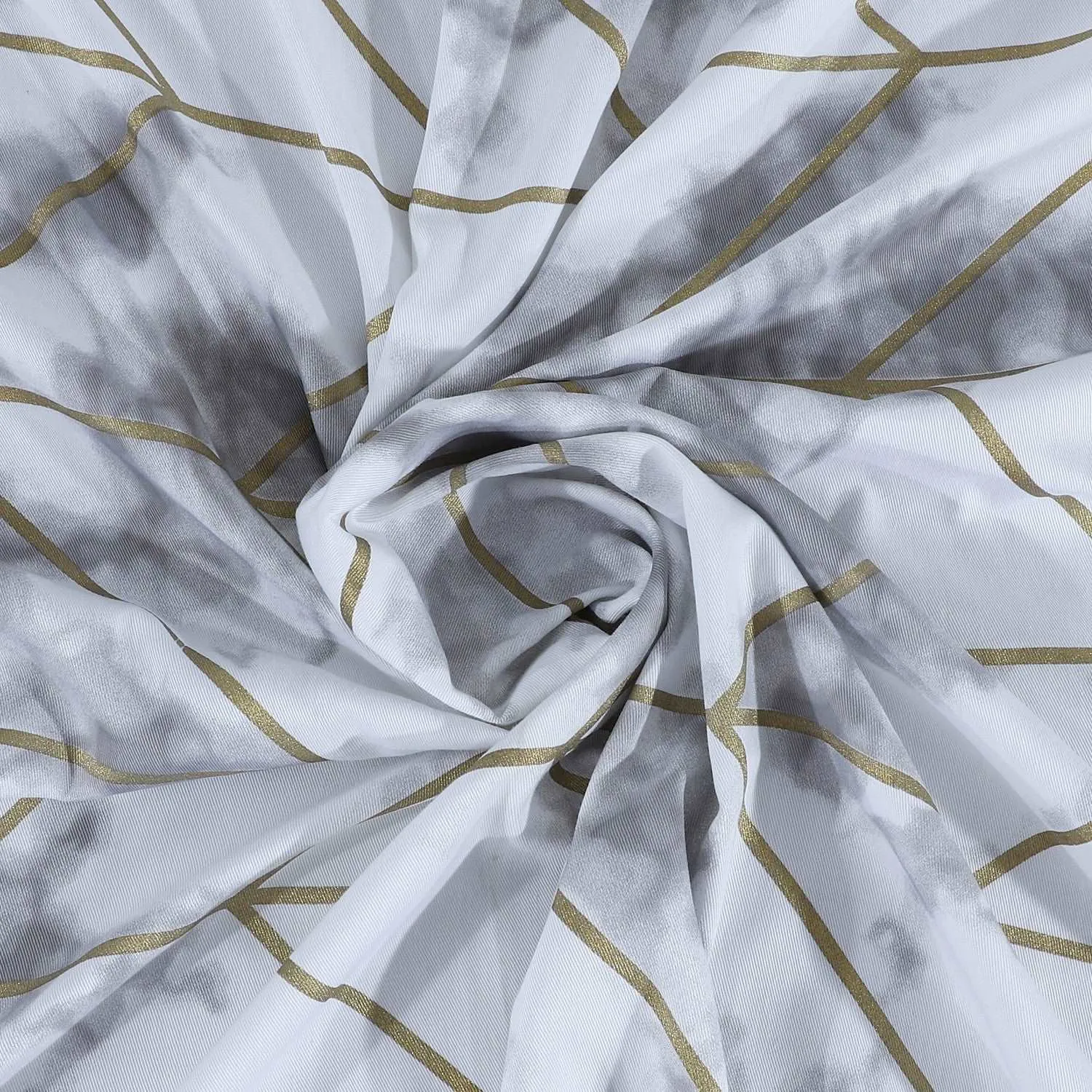 Silver Marble And Geo Pattern Shower Curtain