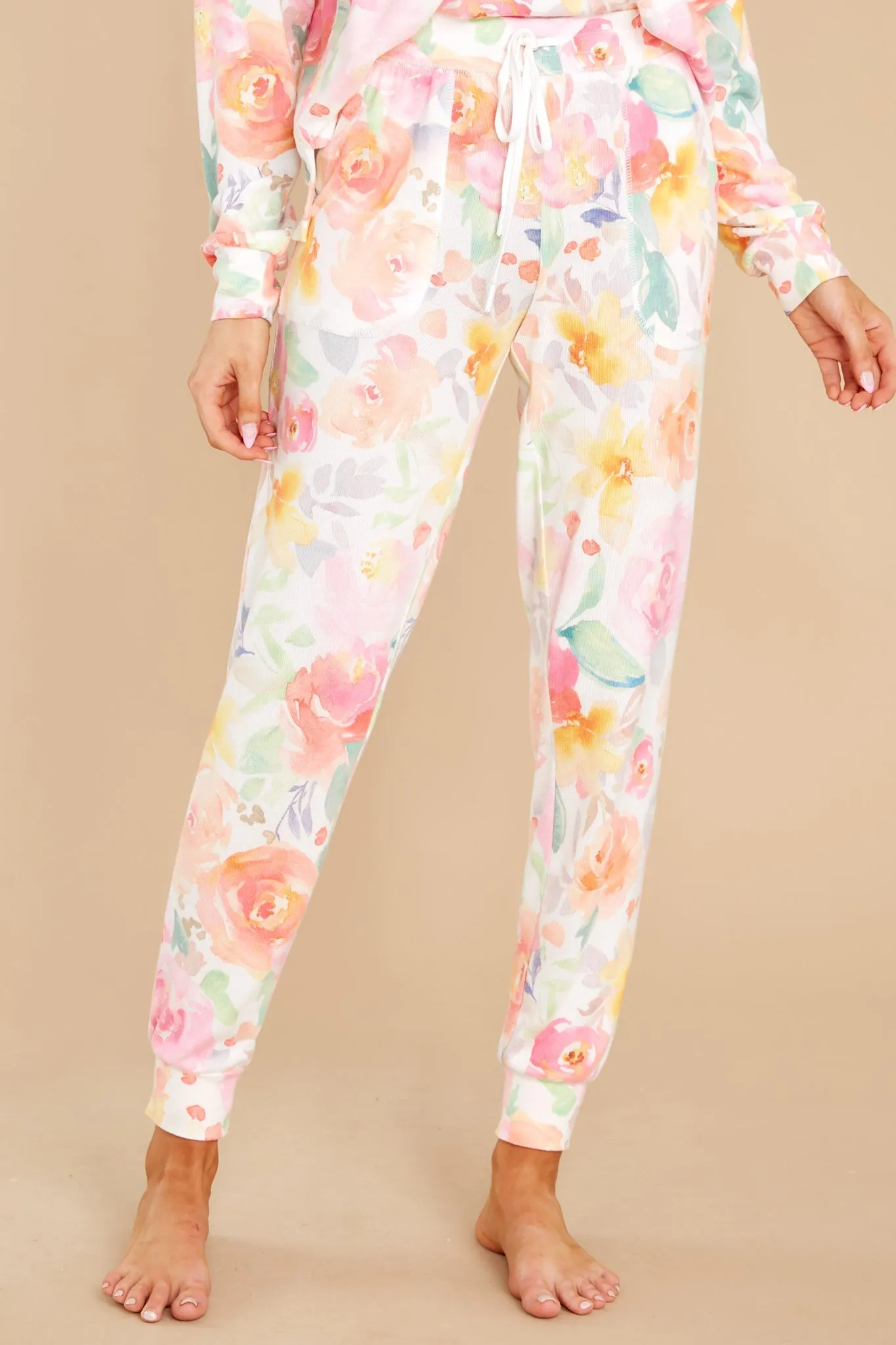 Skipping Through Flowers White Multi Floral Jogger