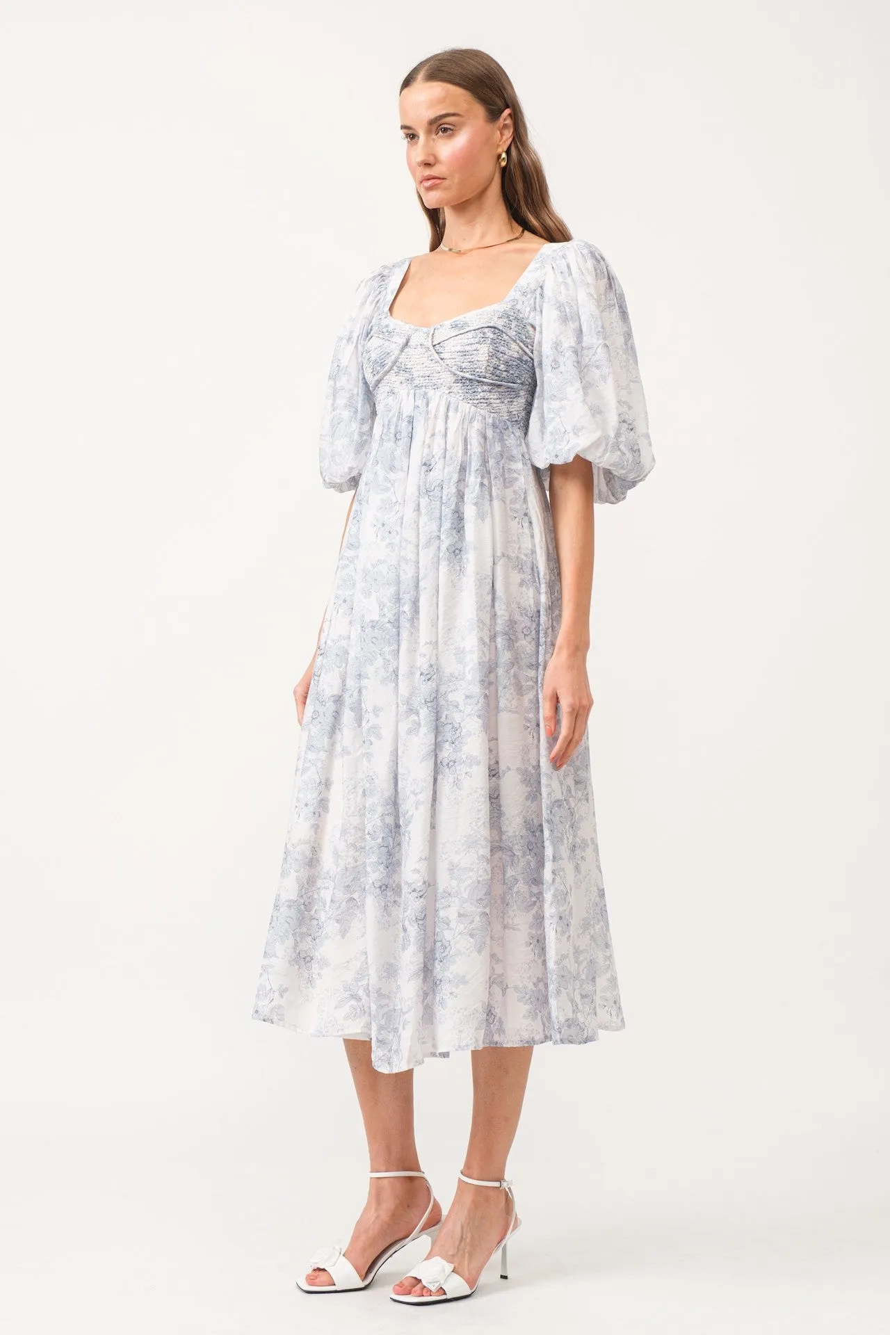 Sky Blue Toile Midi Dress