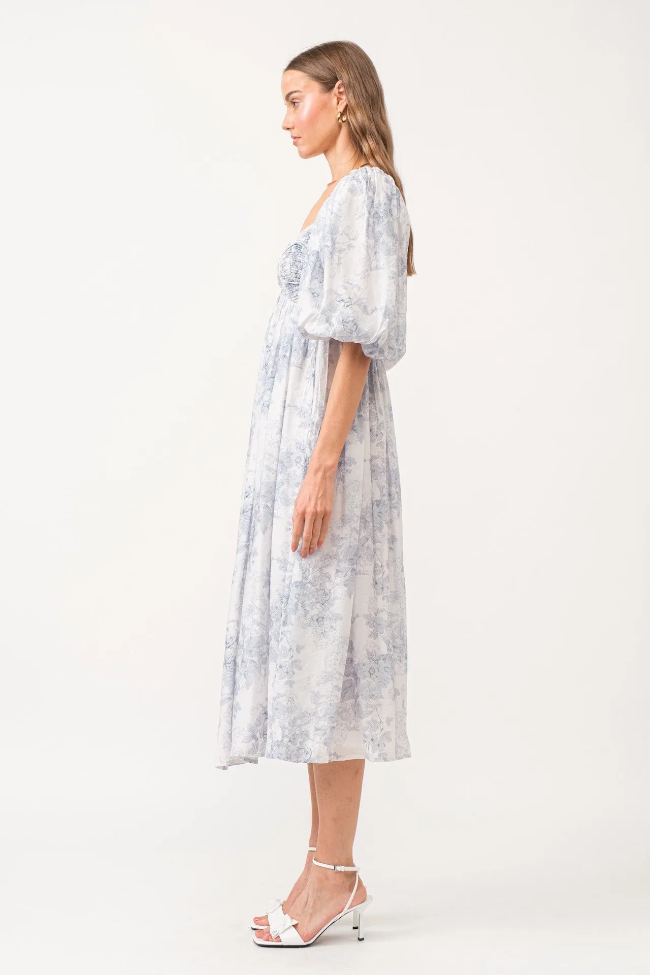 Sky Blue Toile Midi Dress