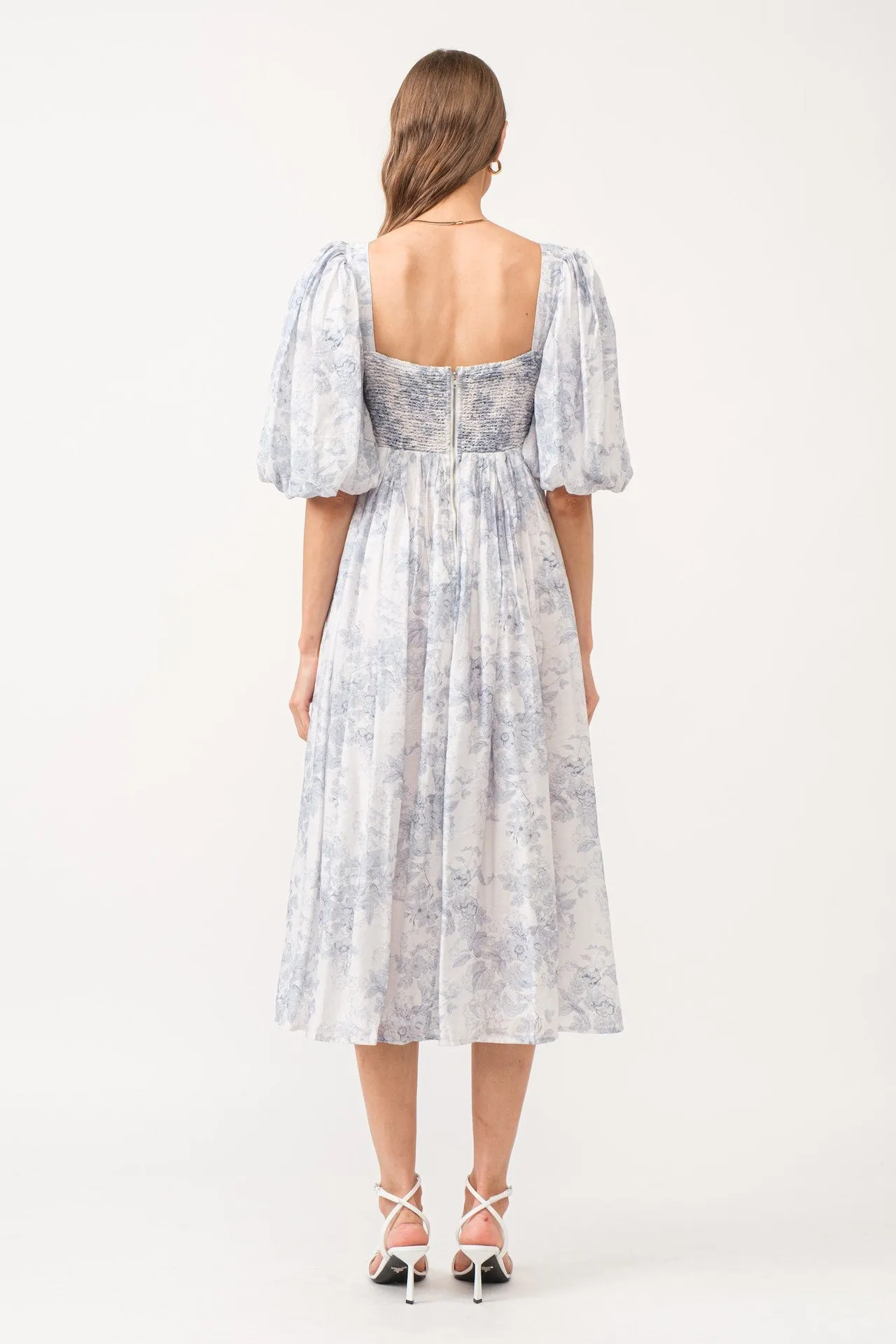 Sky Blue Toile Midi Dress