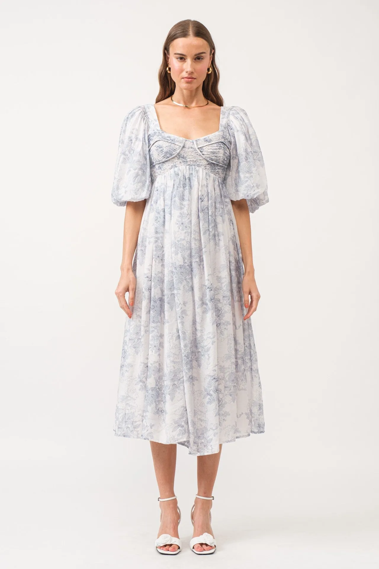 Sky Blue Toile Midi Dress