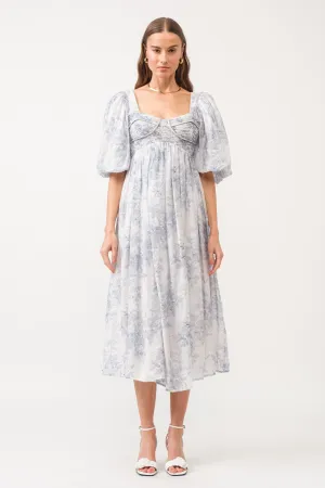 Sky Blue Toile Midi Dress