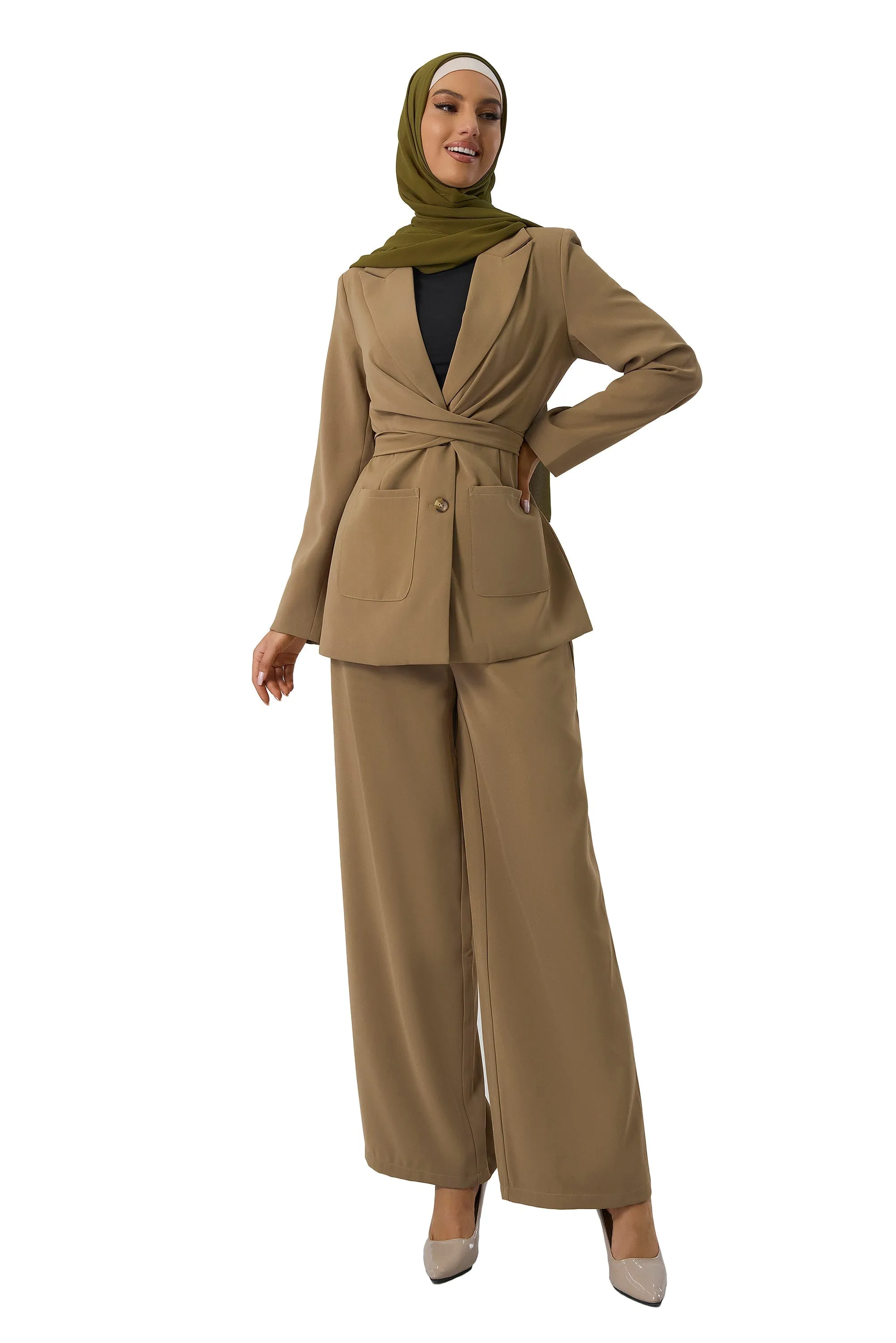 Taupe Jacket and Pants Suit Set