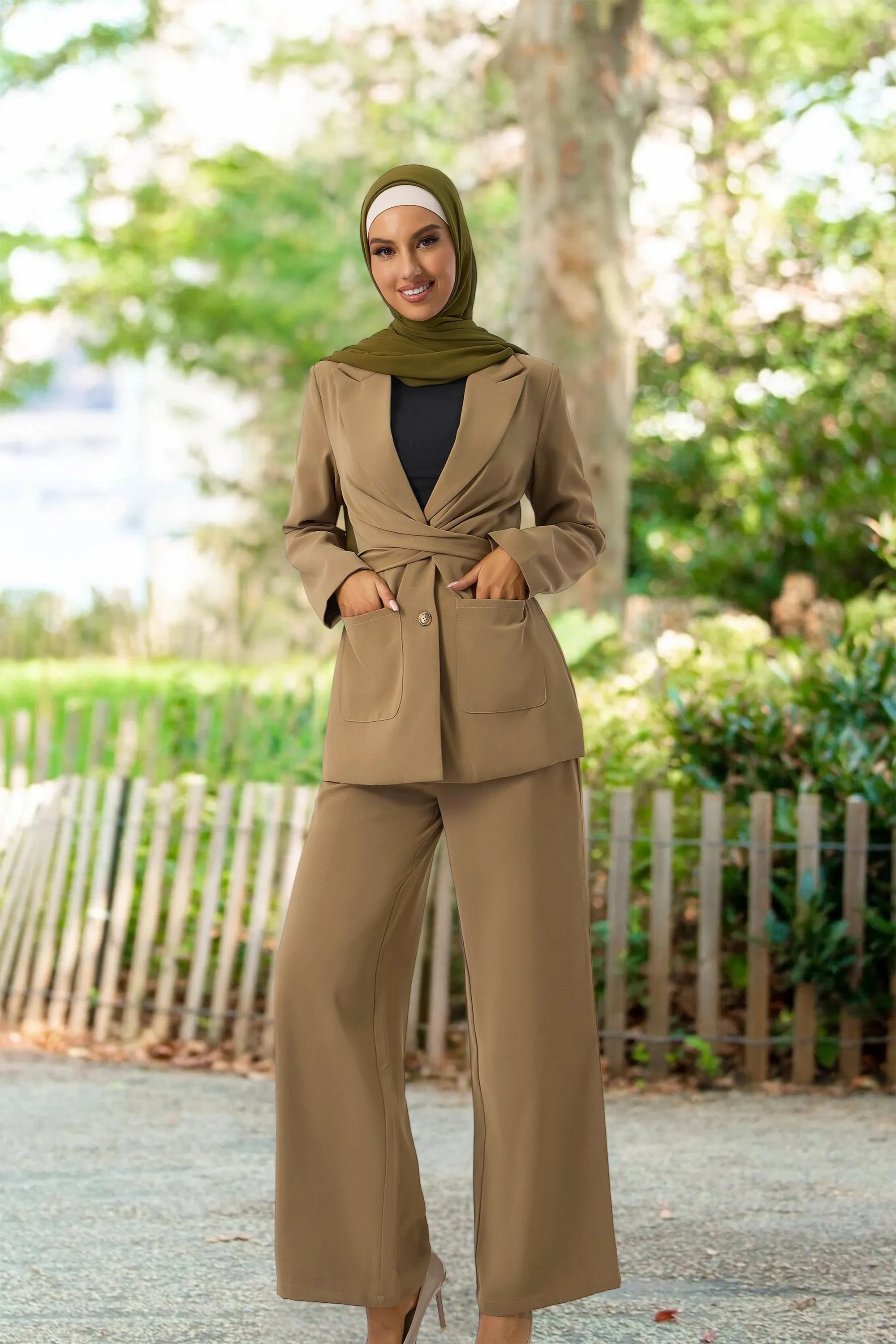 Taupe Jacket and Pants Suit Set